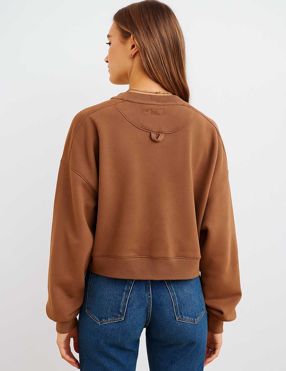 Ladies Solid Color Velvet Cropped Pullover Sweatshirt SKT523