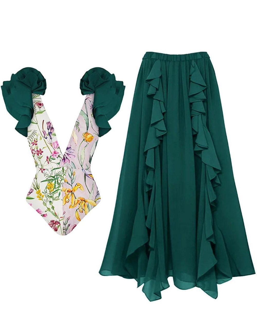 Ladies V-Neck Back Open One Piece Swimwear with Salong