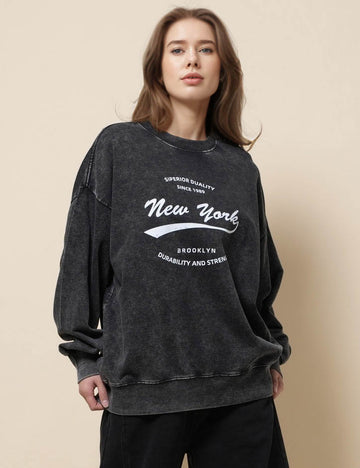 Ladies Round Neck Long Sleeves Letter Print Sweatshirt SKT51224