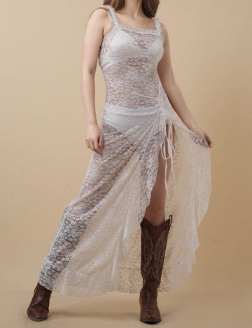 Ladies Floral String Shoulder Lace Ruffle Maxi Dress 8SKD51209