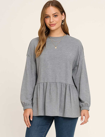 SKTX100 Ladies Solid Color Ruffle Pullover Sweatshirt