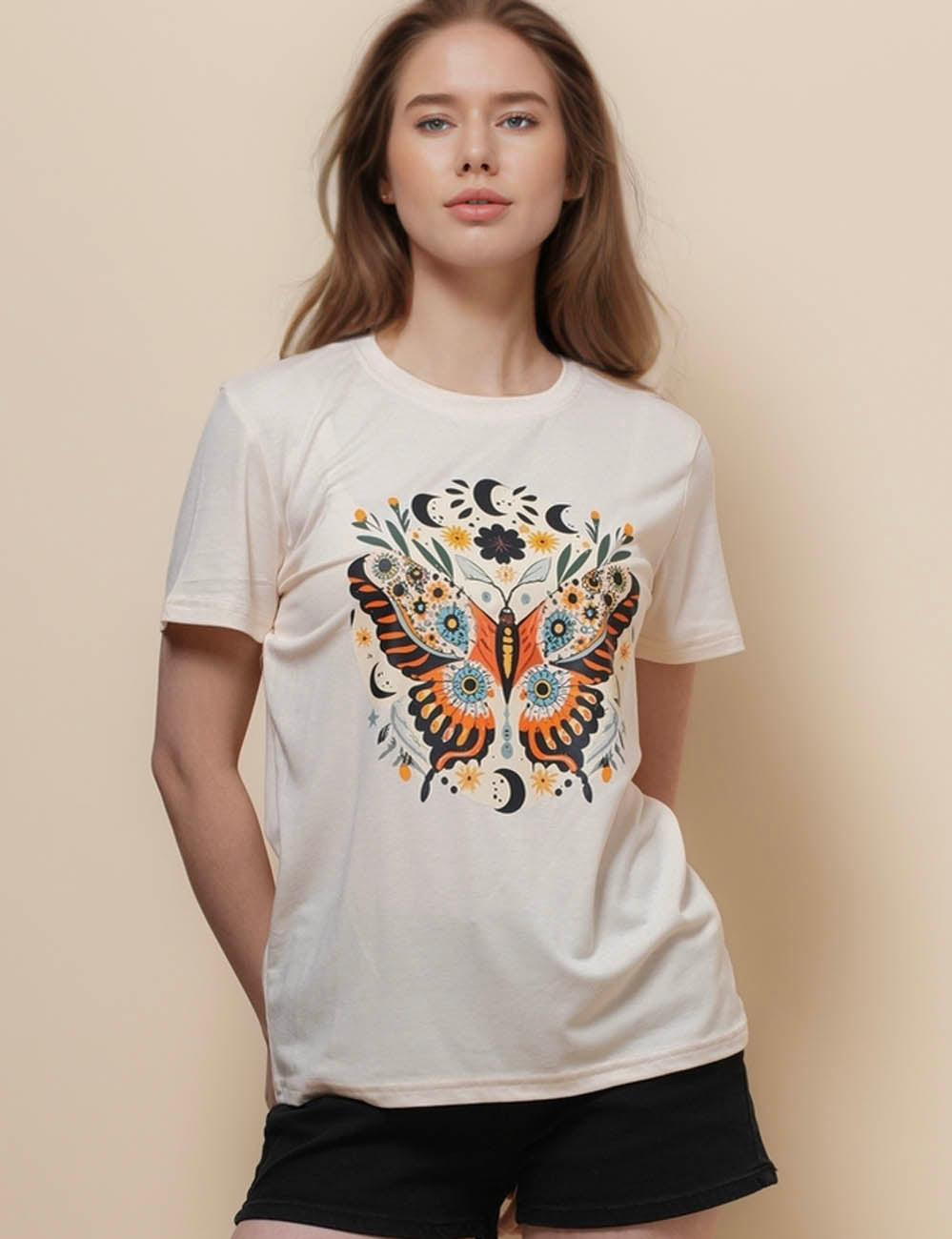 Ladies Butterfly Print Everyday T-Shirt SKT50592
