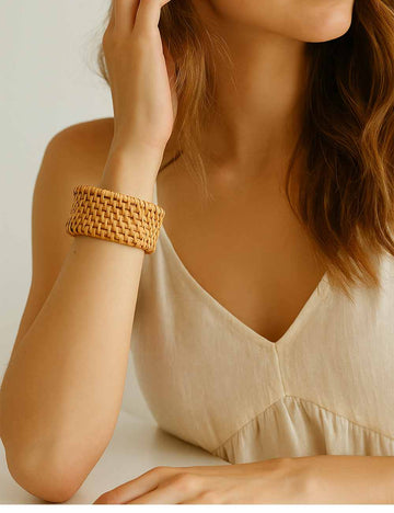 Ladies Boho Geometric Handwoven Circular Wide Cuff Bangle