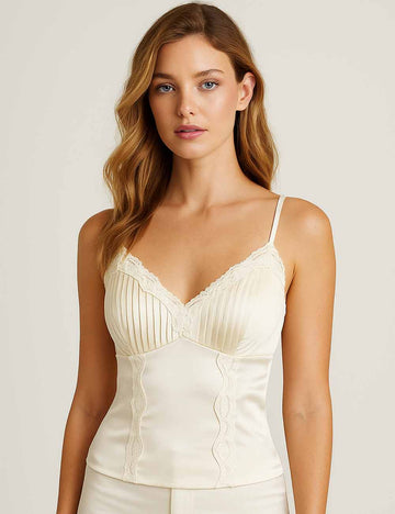Ladies Lace Trim Sretch Stain String Shoulder Corset Top