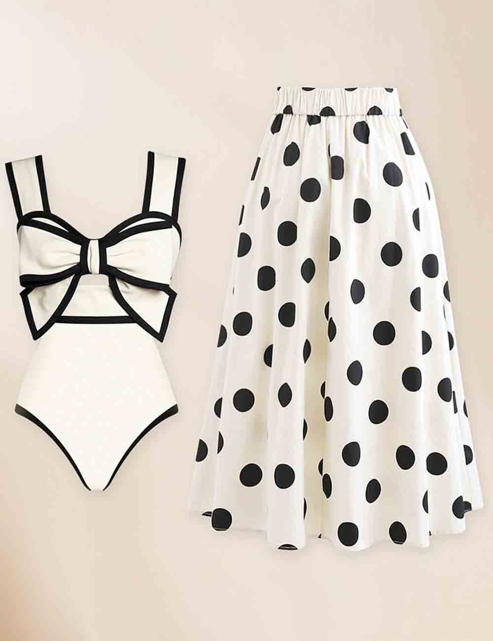 Ladies Big Bowknot Hollow Out One Piece Swimwear with Salong