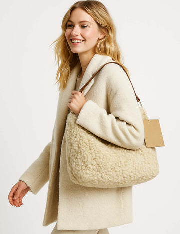Ladies Faux Shearling Bag Large Capacity Shoulder Tote Bag