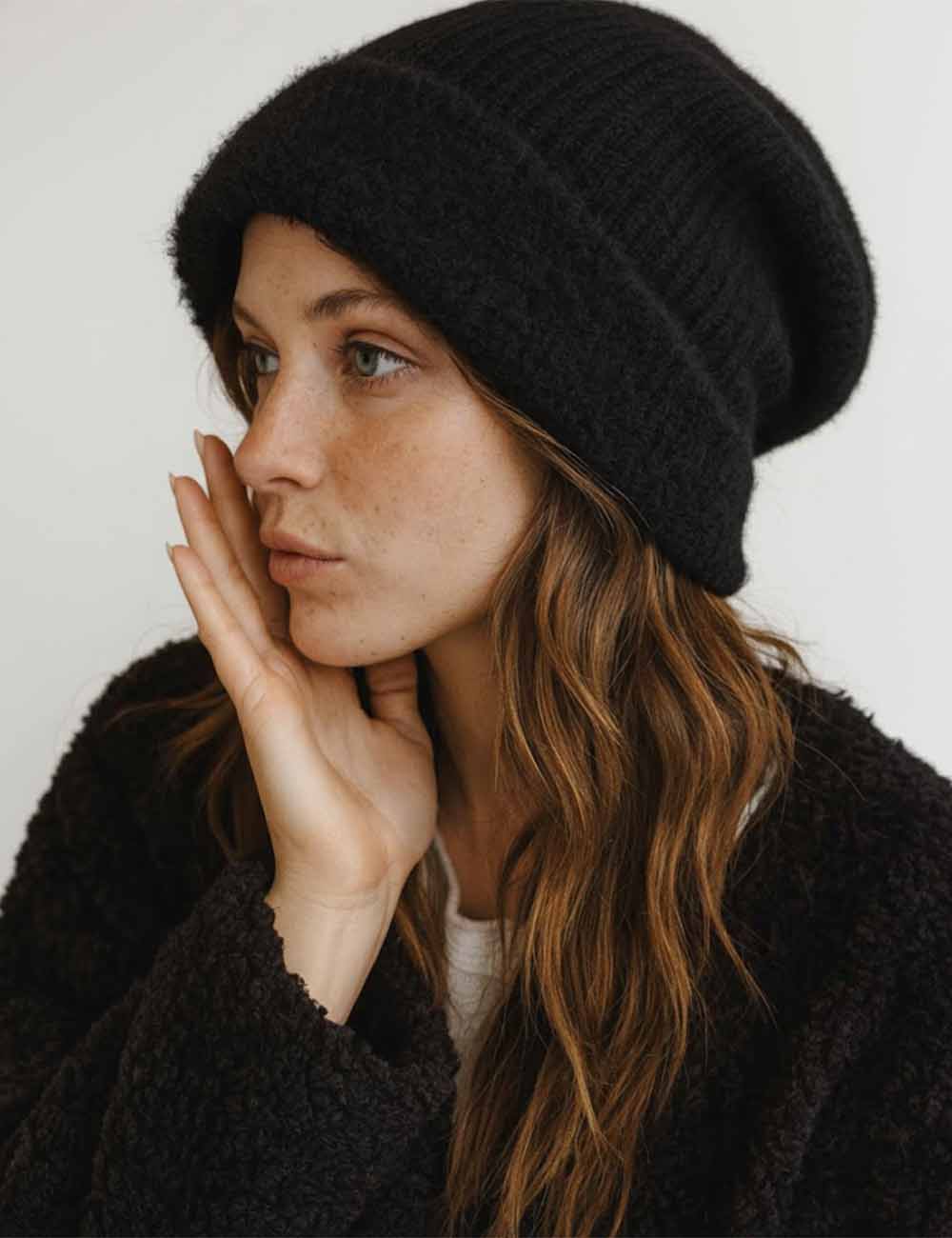 Ladies Cozy Fuzzy Solid Color Slouchy Knit Hat