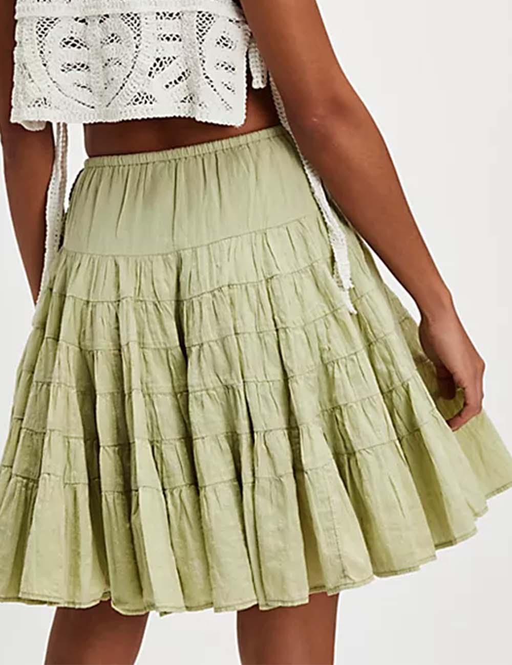 Ladies Solid Color Layered Pleats Midi Skirt Ruffle Skirt