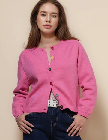 Ladies Round Neck Long Sleeves Button Cardigan SKT50163