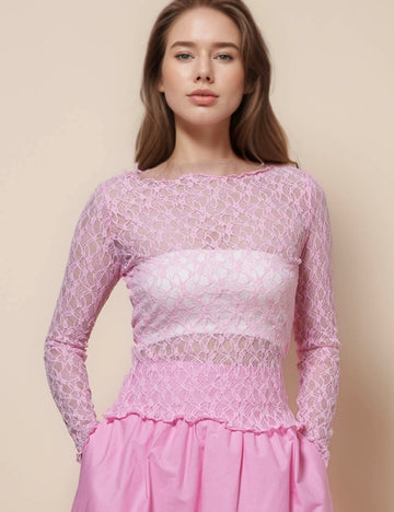 Ladies Baby Lock Neck Lace See Sheer Layring Top SKT41290
