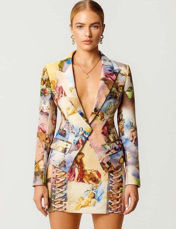 Ladies Elegant Lapel Print Blazer 62001