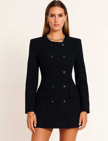 Ladies Round Neck Double Breasted Blazer Mini Dress
