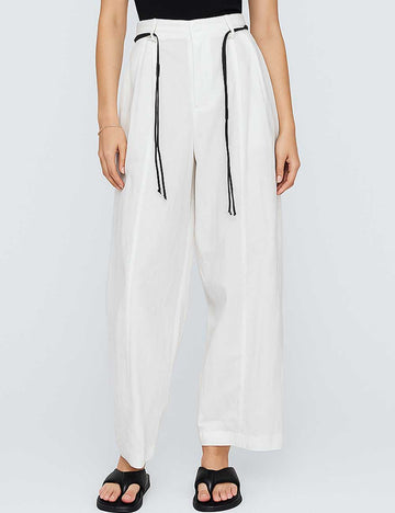 Ladies Solid Color String Tie Wide Leg Pants