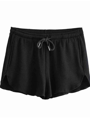 Ladies Solid Color Waist Drawstring Shorts