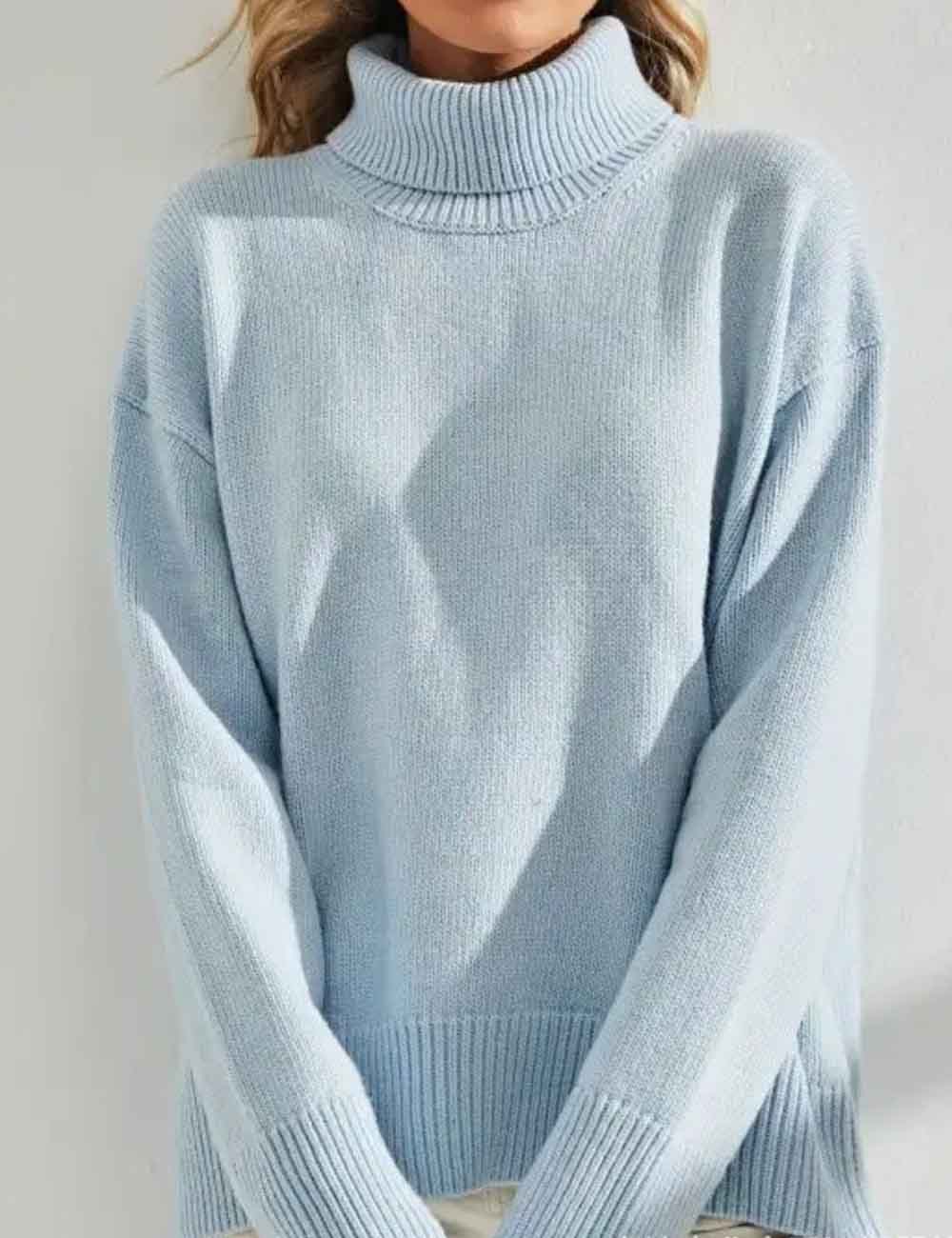 Ladies Solid Color Turthleneck Long Sleeves Knit Sweater