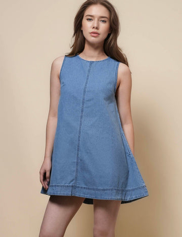 Ladies Sleeveless Back Cut Out Denim Mini Dress SKD50014