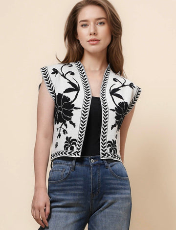 Ladies Sleeveless Floral Knit Cardigan Vest SKT41045