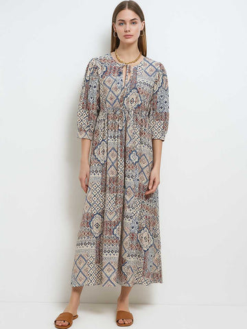 Women Bohemia Print Cozy Midi Dress Everyday Dress