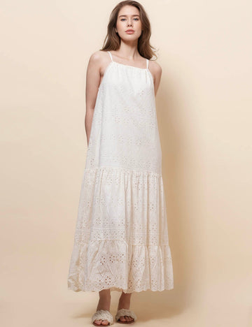 Ladies Halter Eyelet Solid Color Midi Dress SKD50202