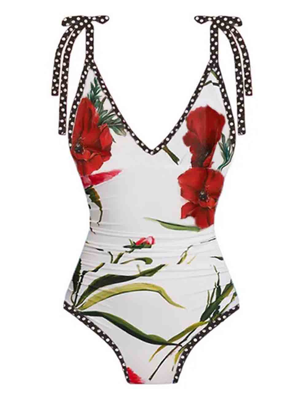 Ladies V-Neck String Tie Floral Print Swimwear with Salong
