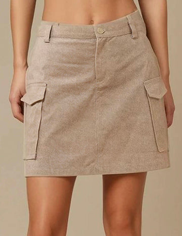 Ladies Pocket Solid Color Denim Mini Skirt SKS318
