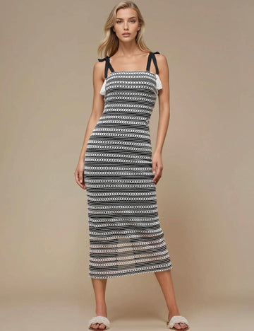 Ladies Strape Shoulder Striped Knit Midi Dress JD97450