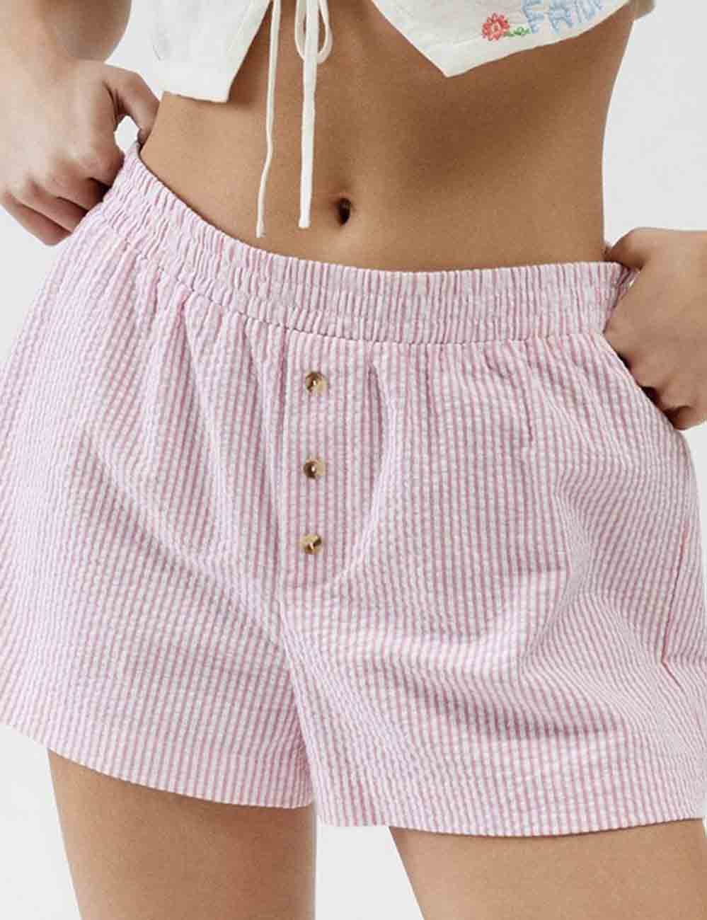 Ladies Color Block Stripe Elastic Waist Shorts
