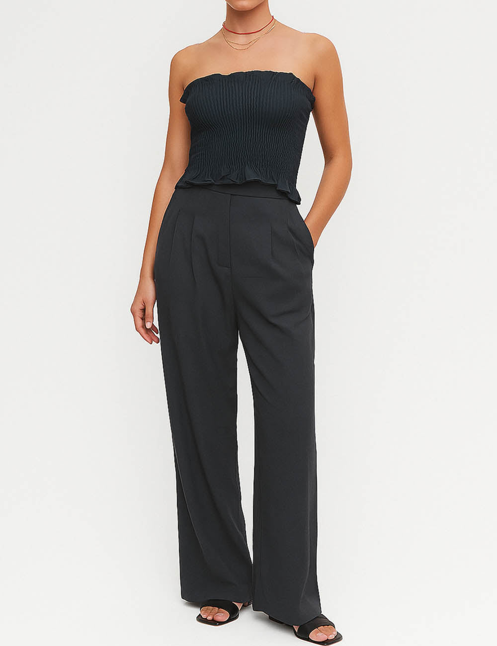 Ladies Smocked Bodyice Tube Top & Wide Leg Pants 2PCS Set