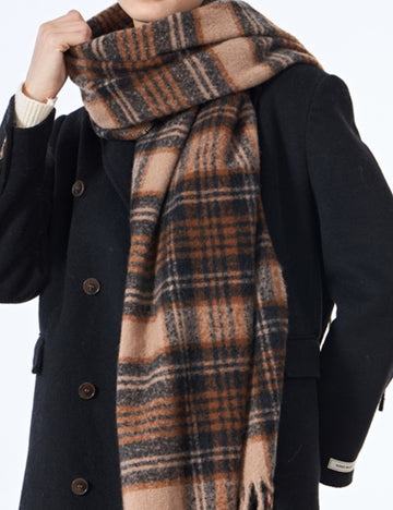 Ladies Vintage Plaid Pattern Mohair Scarf SKAS4204