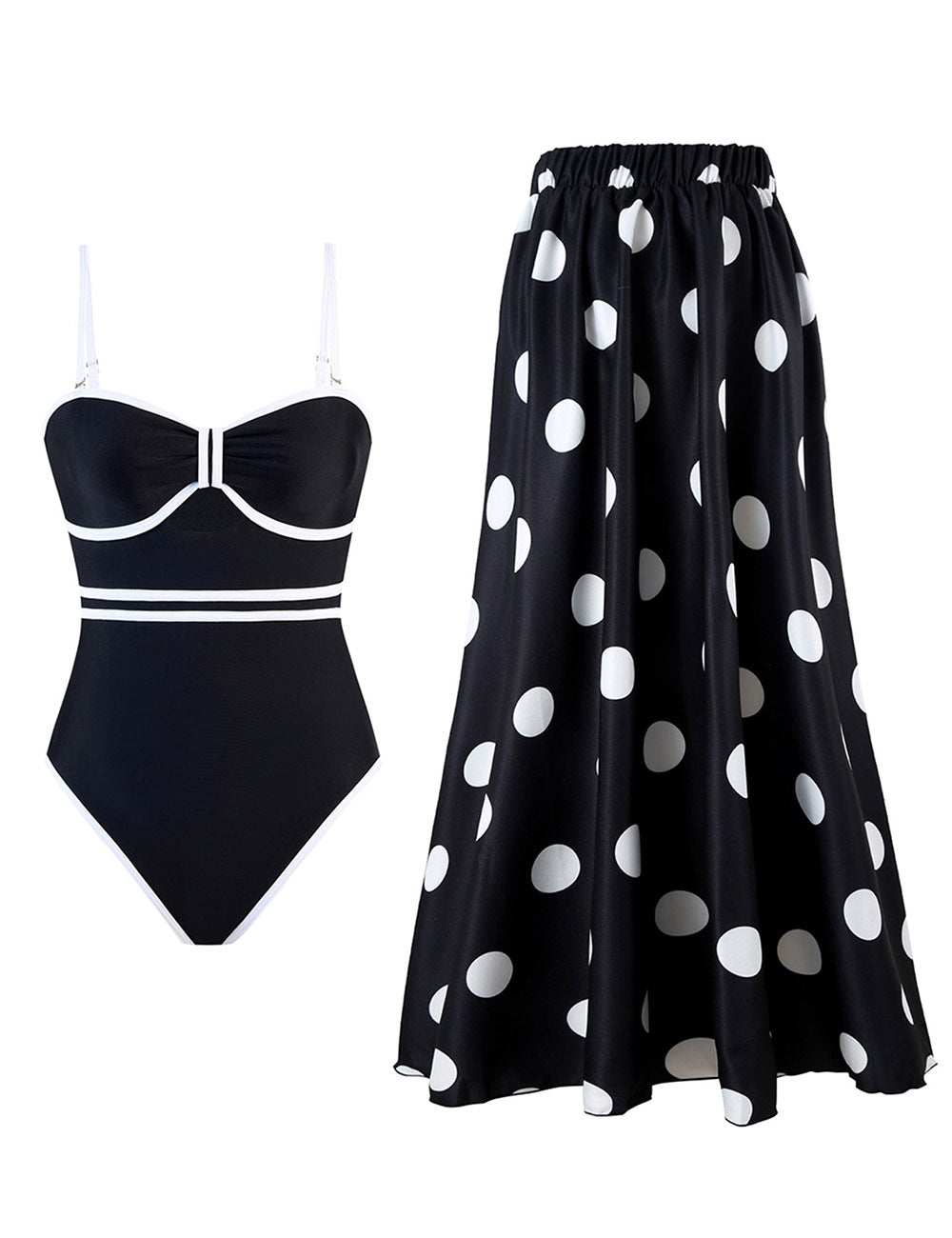 Ladies Color Block Polka Dot Swimwear with Salong