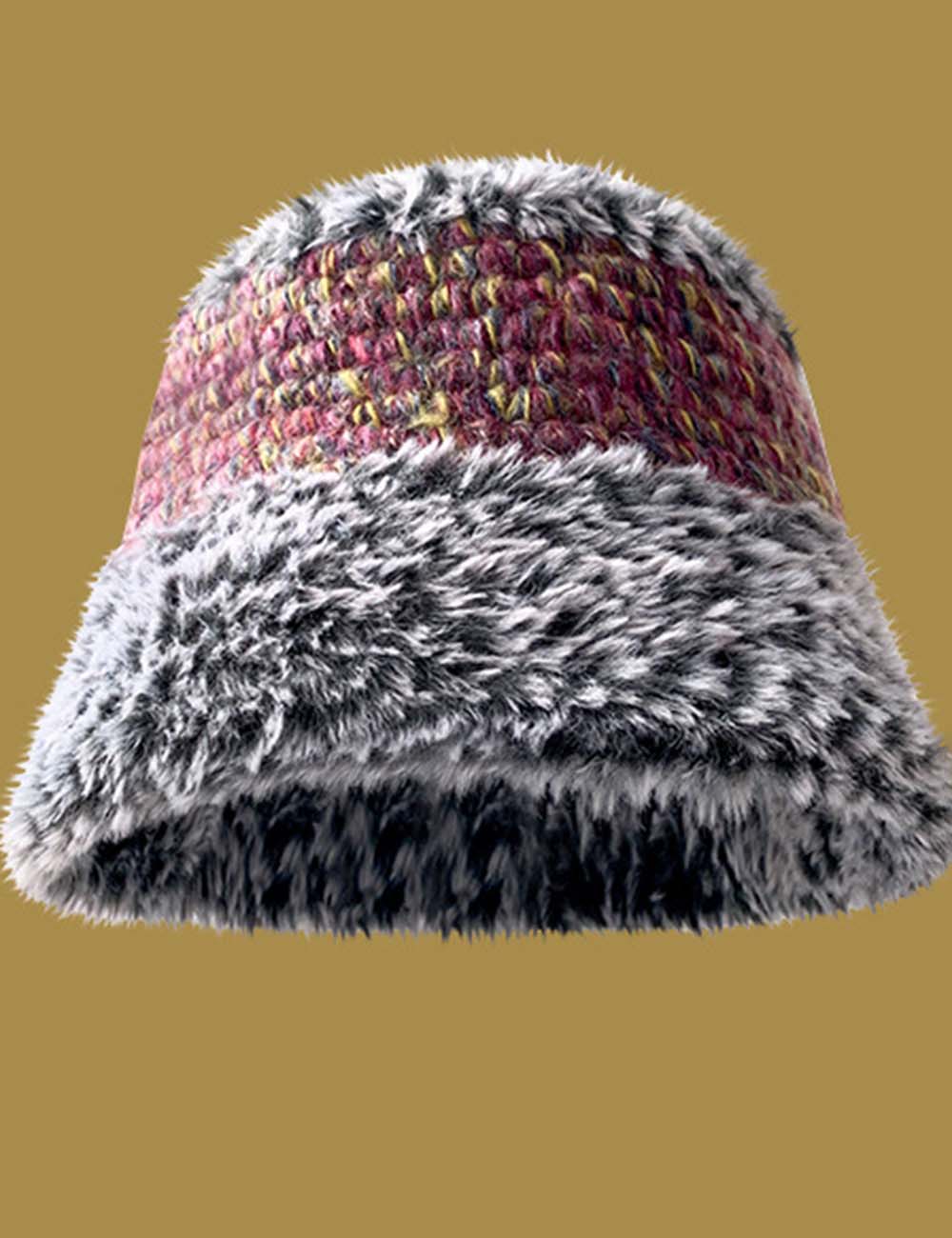 Ladies Cozy Faux Fur Knit Bucket Hat