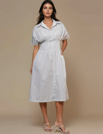 Ladies Stripe Color Block Short Sleeves Shirt Dress SKD50310