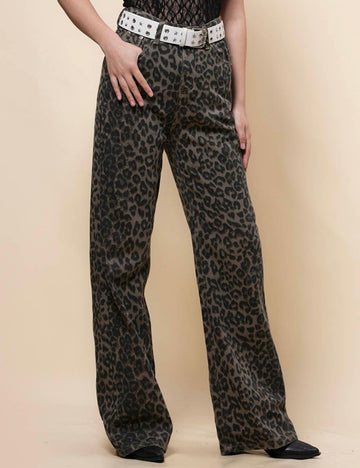 Ladies Leopard Botton Jeans Straight Leg Denim Pants SKP4986