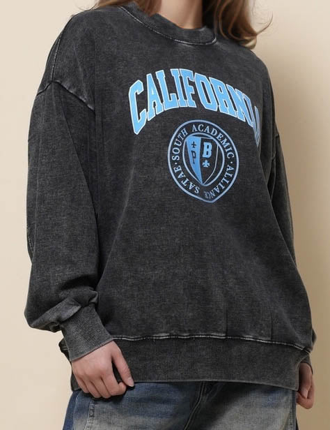 Ladies Washed Black Letter Long Sleeves Sweatshirt SKT51233