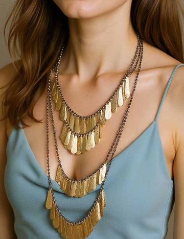 Ladies Multi Layer Paddle Fringe Pendant 4PCS Necklace Set