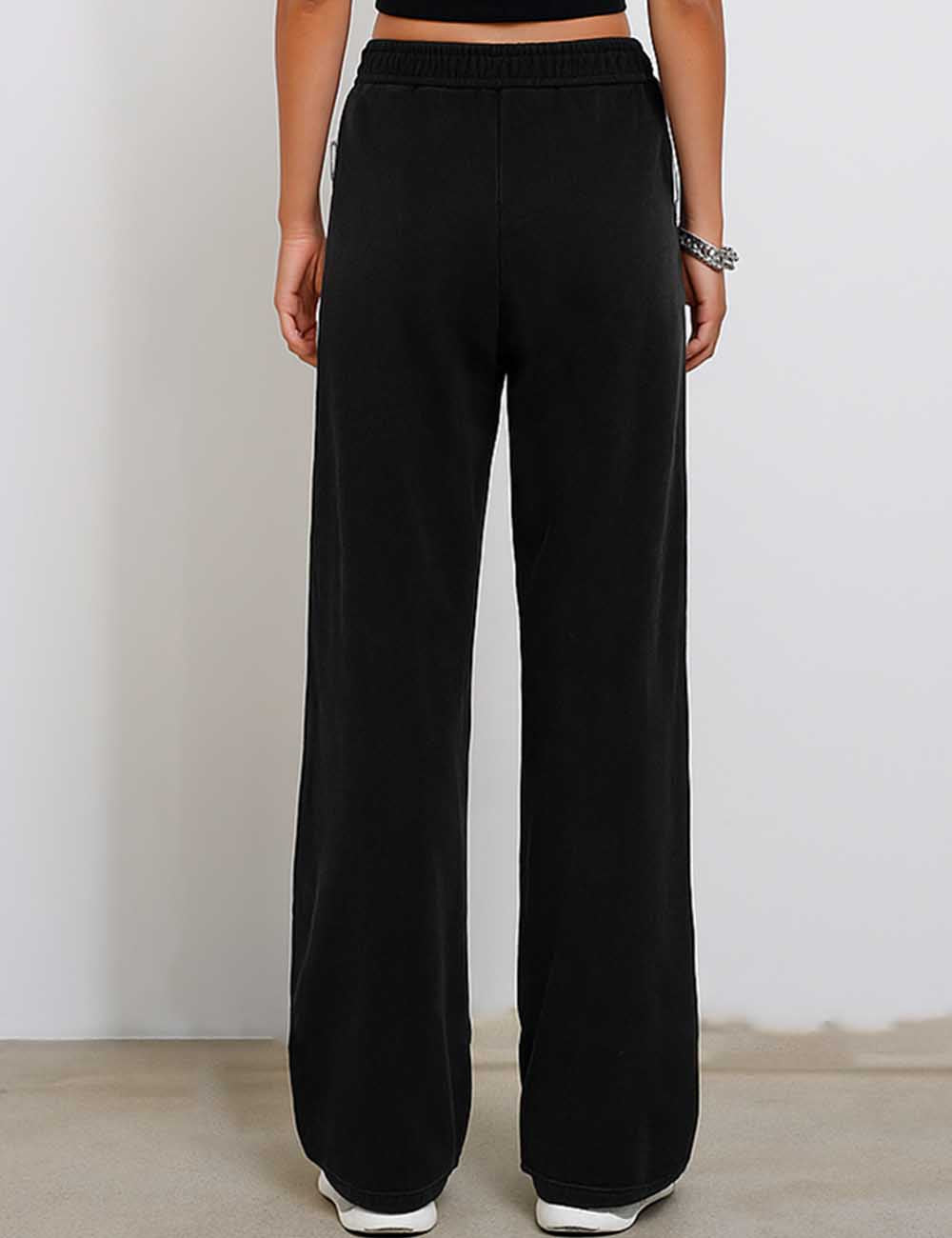 Women Cozy Side Stripe Color Block Distressed Sweatpants