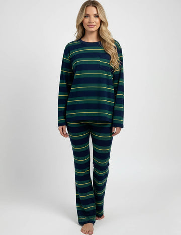 Ladies Striped Long Sleeves Flared Leg Top & Pants Set