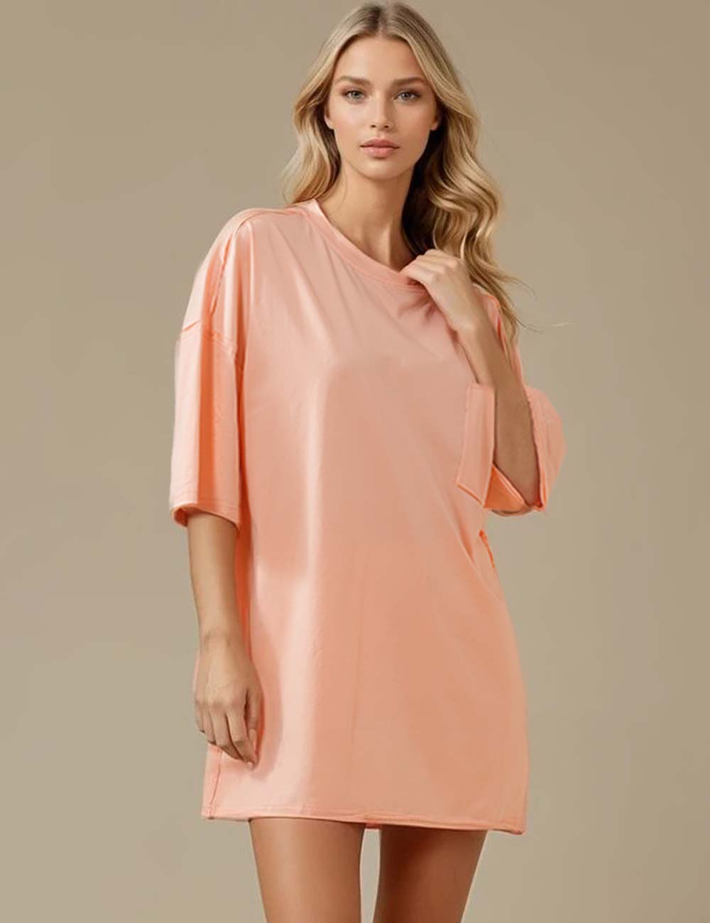 Ladies Solid Color Round Neck Short Sleeves Pocket T-Shirt