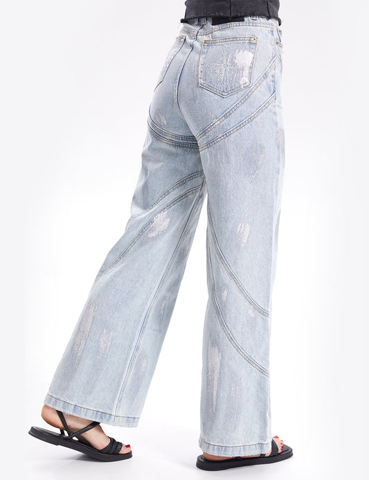 Ladies Button Denim Pant Pockets Stright Jeans SKP312
