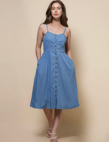 Ladies String Shoulder Denim Midi Dress SKD50012
