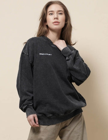 Ladies Round Neck Long Sleeves Washed Sweatshirt SKT51220