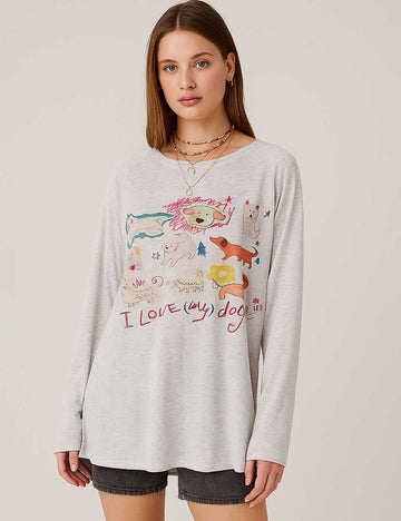8SKT5K114 Ladies Cute Print Crew Neck Casual T-Shirt