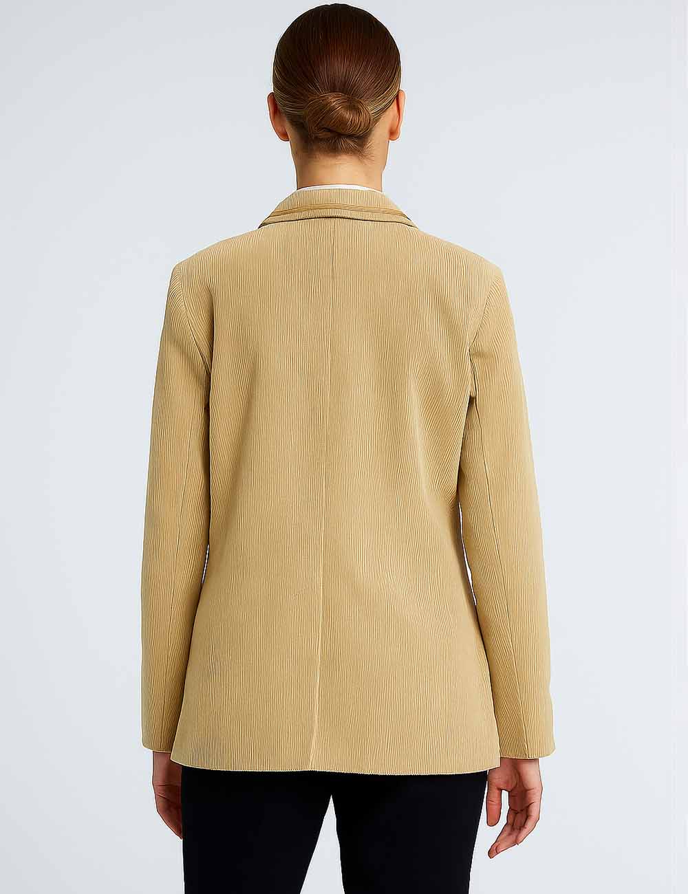 Ladies Notch Collar Front Open Corduroy Blazer Coat