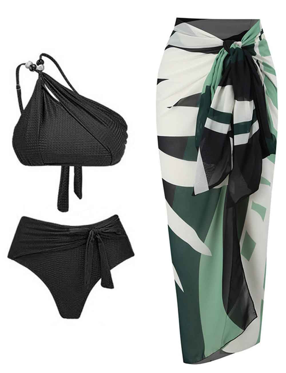 Ladies One Shoulder String Tie 2PCS Bikini Set with Salong