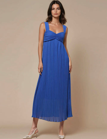 Ladies Guazy Square Collar High Waist Cami Midi Dress