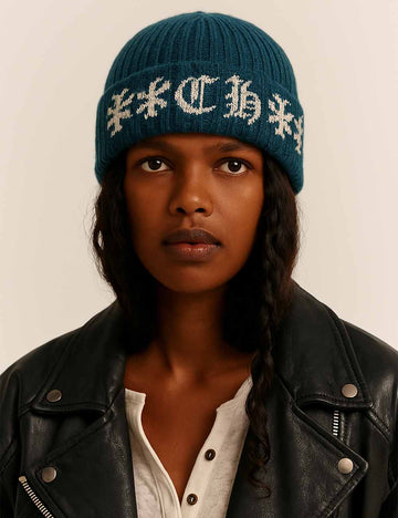 Ladies Color Block Abstract Pattern Folded Dome Knit Hat