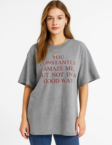 Ladies Letter Print Top Round Neck Short Sleeves T-Shirts