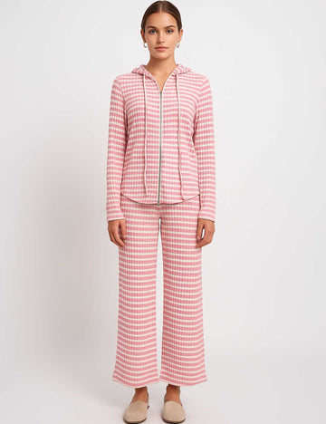 Ladies Striped Color Block Hoodie Tie Sweatshirt & Pants Set