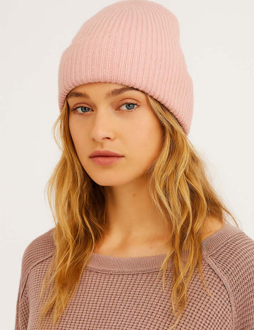 Ladies Solid Color Fleece Lining Ribbed Knit Hat