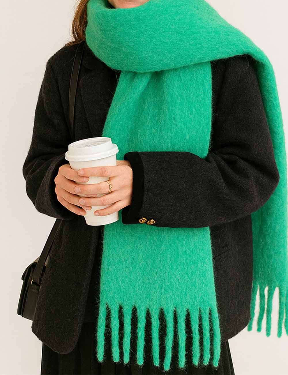 Ladies Solid Color Fringe Knit Scarf
